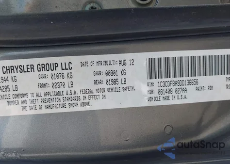 2013 Dodge Dart Sxt из США, поврежденный, VIN 1C3CDFBA9DD136656